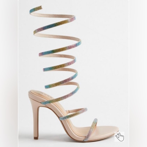 Torrid Lace Up Embroidered Heel Sandal rainbow sparkle rhinestone lace up 9WW - Picture 3 of 13